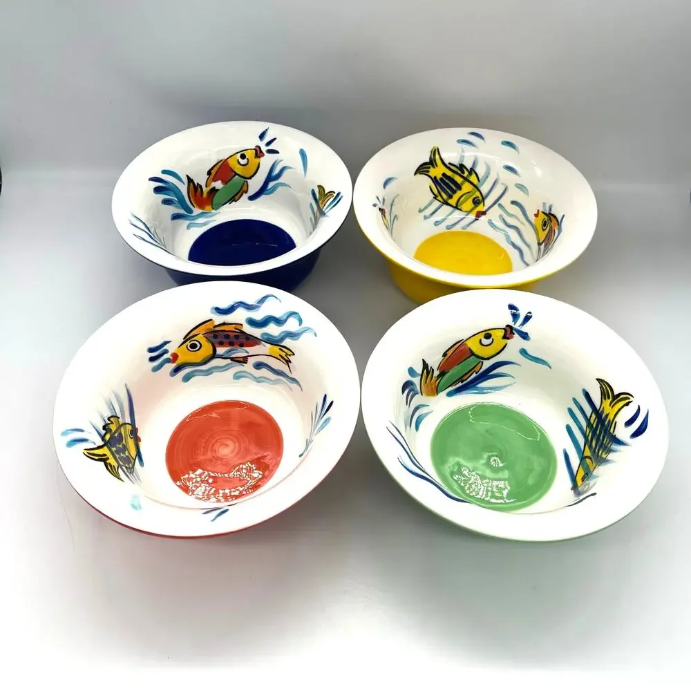 Les Tropiques by Strata Group Set of 4 Cereal Bowls  Hand Painted Tropical Fish